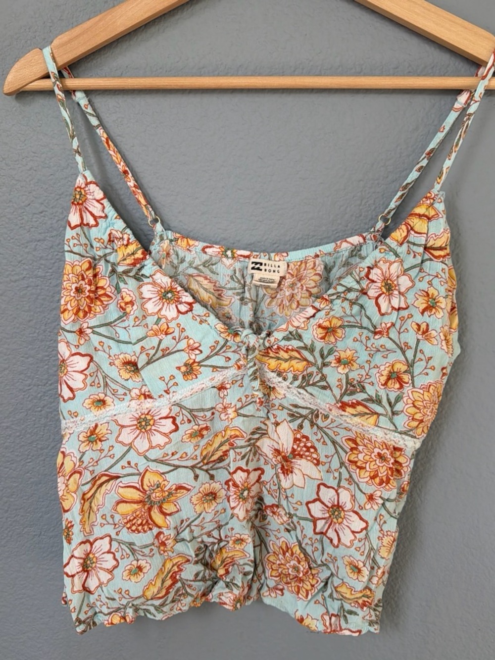 Billabong Floral Print Spaghetti-Strap Camisole in Light Blue and Orange